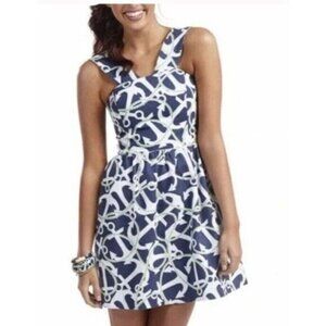 Mud Pie Womens Large Nautical Fit & Flare Dress Open Back Beach Anchors Vacation